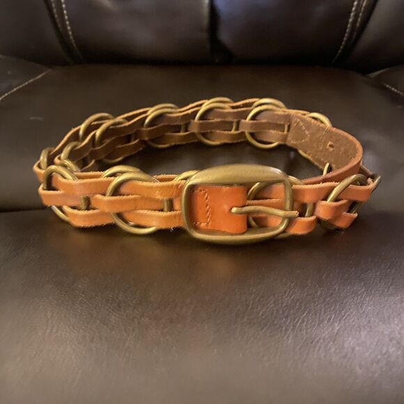 Brown Leather Woven Belt Large - Picture 1 of 6